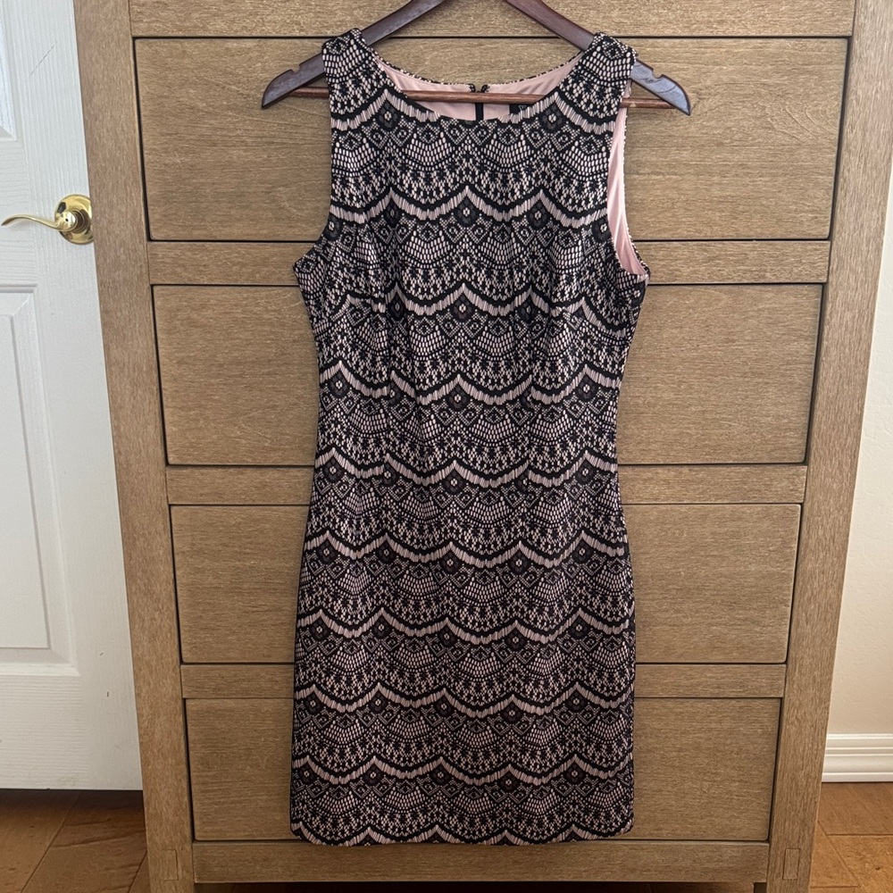 Guess Pink Sleeveless Dress with Black Lace Pattern
